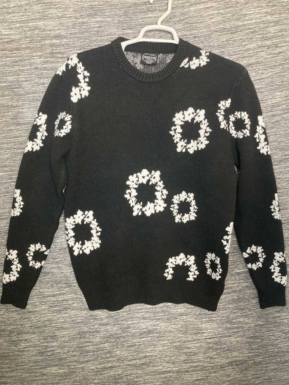 RGSTR Black Crewneck Sweater with White Ring Motifs